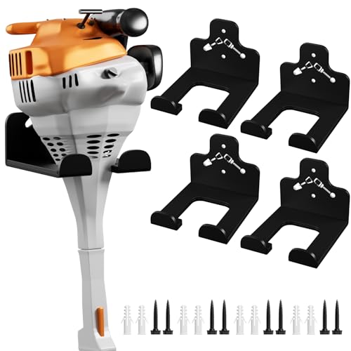 Garage Organization Storage Trimmer Rack, Garden Power Tool Hanger for Grass Trimmer, Hedge Trimmer, Garden Tools, Heavy Duty Weed Whackers Holder Wall Mounted Tool Organizer, 4 Packs - color: Black 4 Packs
