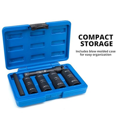 NEIKO 02290B Lug Nut Socket Set, 1/2” Impact Thin Wall Flip Socket Set, Half Size Wheel Socket Set, Metric 6 Point, 5" Extension Bar & Knockout Bar, 18.5mm, 19.5mm, 21.5mm, and 22.5mm - size: 6 Piece, Half Size Set, style: Flip Socket