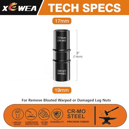 1/2 Inch Drive 7/8" x 15/16" Thin Wall Impact Flip Socket,XEWEA Lug Nut Impact Socket Set Double Ended Thin Wall Nut Sockets CR-MO Twist Removal Tool for Stripped Rusted Bolts - size: 22 mm x 24 mm