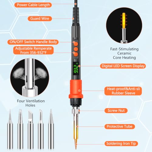 Soldering Iron Kit, 120W LED Digital Solder Iron Soldering Gun kit, Smart Temperature Control [356℉-932℉], Extra 5pcs Tips, Auto Sleep, Temp Calibration, Grey - color: Grey