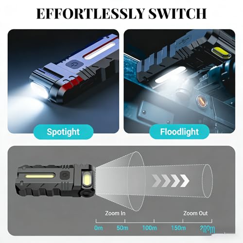 180° Rotating Head LED Work Light – Dual Beam, Magnetic Base & USB-C Rechargeable, Mini Keychain Light, Hands-Free Flashlight with Clip for Auto Repair, Mechanic, Camping, Emergency (2)