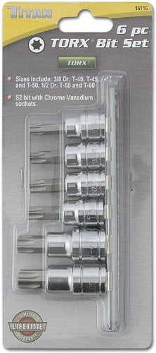 Titan 16116 Torx Bit Socket Set - 6 Piece - size: 3/8, 1/2-Inch Dr. Torx 6-Piece