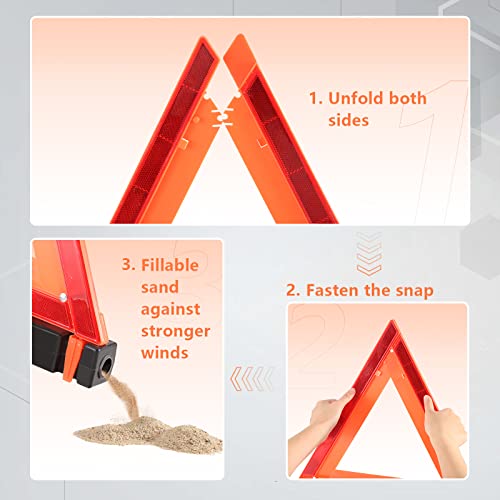 WORKKOOL Safety Triangles DOT Approved, Standard Warning Triangles Enmergency Reflector, Emergency Triangles for Vehicles with Carry Case(3 Pack,Without Sand) - size: WT-NO SAND