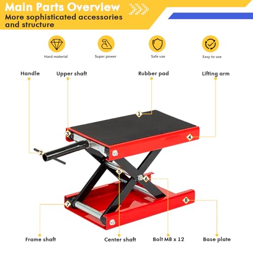 Motorcycle Lift Jack 1100 lbs Scissor Jack Stand | Adjustable Height 3.25"-13.25", Heavy Duty Steel, For Dirt Bikes, ATVs, Scooters, Garage Maintenance