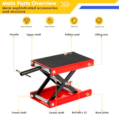 Motorcycle Lift Jack 1100 lbs Scissor Jack Stand | Adjustable Height 3.25"-13.25", Heavy Duty Steel, For Dirt Bikes, ATVs, Scooters, Garage Maintenance