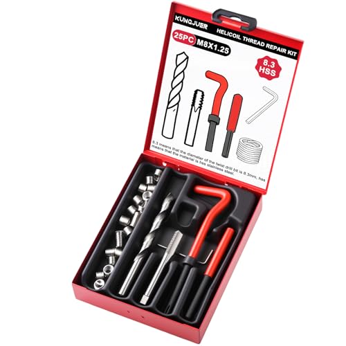 Helicoil Metric Thread Repair Insert Kit, M8x1.25mm Rethreading | Thread Repair kit with HSS Drill Bits, Rethreading Inserts Tool Set for Damaged Thread Repairing with Carry Case