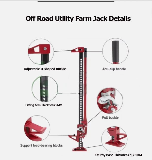 60 in Hi Lift Farm Jack, 3 Ton/7000 LB Ratcheting Utility Off Road Jack | 4.13-52.36 in Lifting Range, Ideal for Off-Road Vehicles, Trucks & Tractors - size: 60 in