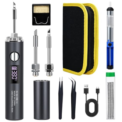 Cordless Soldering Iron, 10-Piece Kit 1400mAh Rechargeable Soldering Iron, 7 Seconds Fast Heating 500°F-788℉, Adjustable Temperature with LED Light for Electric Repairs & DIY Projects