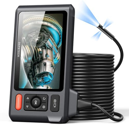 DEPSTECH 50FT Endoscope Camera with Light: Triple Lens 5" IPS Screen Sewer Inspection Camera, 1080P Industrial Borescope, Split Screen, Semi-Rigid Cable, Waterproof Drain Pipe Tool, Carrying Case - size: 50FT