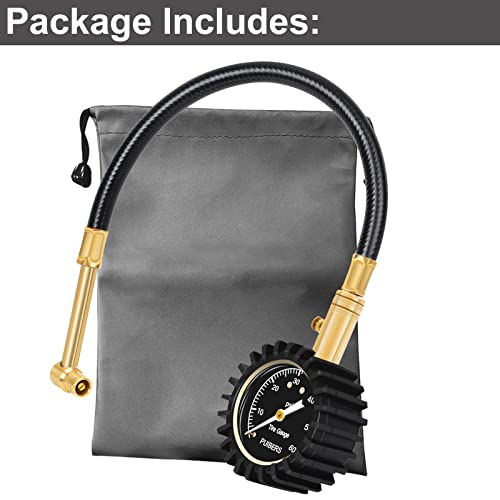 Motorcycle Tire Pressure Gauge 60 PSI, PUIBERS 2’’ dial Mechanical Tire Gauges with 90 Degree Right Angle Chuck Flexible Hose, Tires Guages for Pressure Glow in The Dark for Cars, Motos, Bicycles - size: 60PSI Motorcycle