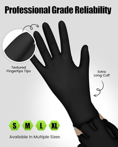 TREEGO Black Nitrile Disposable Gloves, Small, 6 Mil, 100 Count | Powder Free, Latex Free, 510(k) Cleared, 6 Mil Disposable Gloves for Tattoo, Beauty, Food Prep & Precision Tasks - color: Black 100, size: Small