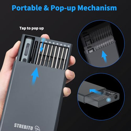 STREBITO Mini Electric Screwdriver Set, 70 in 1 Small Electric Screwdriver - 64 S2 Preicison Bits, 5 Torque Settings, 4 LED Lights, Mini Power Screwdriver Repair Tool Kit for PC Electronic (Upgraded) - style: Upgraded