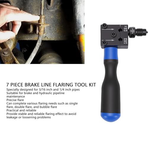 7 Piece Brake Line Flaring Tool Kit, 3/16 and 1/4 SAE Double Tool with 45 Degree Single Double Bubble s, for Motorcycle Automotive Truck Hydraulic Line Repair