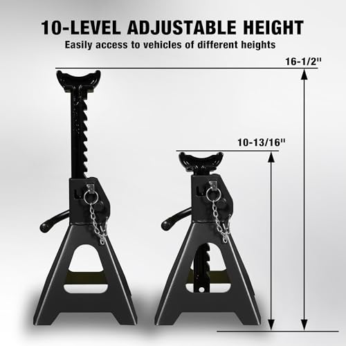 YELLOW JACKET Jack Stands 2 Ton with Double Locking for Lifting Car SUVS, 4400 lb Capacity, Heavy Duty Steel, 1 Pair, Black
