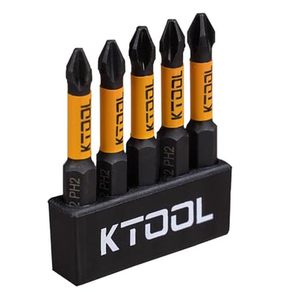 Impact Driver Bit Set 5 Pack 2 Inch Phillips Bits #2 Impact Bits, CNC Machined Shockproof Screwdriver Bit Set, Magnetic S2 Steel, Heavy Duty Torsion Design Power Bits with Hex Bit Holder Rack - style: 2"-PH2-5PCS