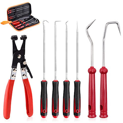 Swpeet 7Pcs Hose Clamp Pliers Set, Including Car Water Pipe Locking Pliers Hose Clamp Plier with 6Pcs Hose Removal Hook Set Perfect for Hose Installations of Low Radiators