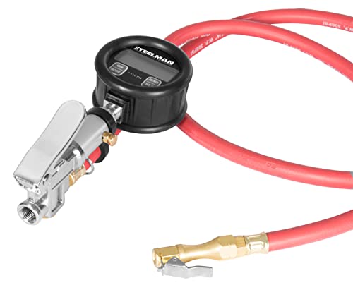 Steelman Digital Pressure Gauge Tire Inflator with 15-Foot Pneumatic Whip Hose, 0-150 PSI, Protective Casing - size: 15-Foot Hose