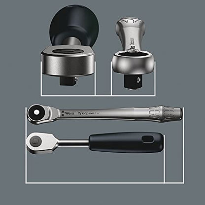 Wera 05004017001 8100 SA 7 Zyklop Metric Metal Ratchet Set with Push-Through Square, 28 Piece, 1/4" Drive