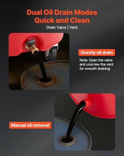 VEVOR 18 Gallon Waste Oil Drain Tank, Industrial Fluid Drain Tank with Adjustable Funnel Height, Portable Oil Drainer with Wheels, Fluid Fuel Transfer Drainage for Auto Repair Shops, Garages, Red - size: 18 Gallon