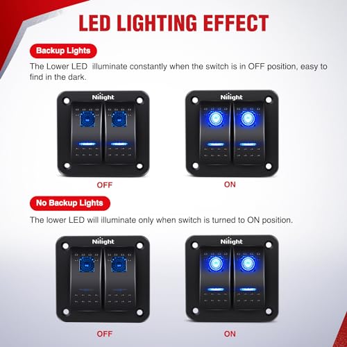Nilight 16AWG LED Light Bar Wiring Harness Kit 12V On/Off 2 Gang Rocker Switch Panel Power Relay Blade Fuse 5Pin Toggle Switches for Cars Boat ATV Trucks-4 Leads - color: 2Gang Rocker Switch 16AWG Wiring Harness
