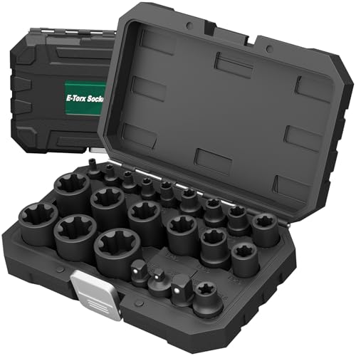 22-Piece External Torx Plus Socket Set, 6-Point EP4-EP32 with Specialty EP8.8 for Tesla EV Battery Removal, 1/4" 3/8" 1/2" Drive E-Torx Plus Sockets for Automotive & Engine Repair, Cr-V Steel