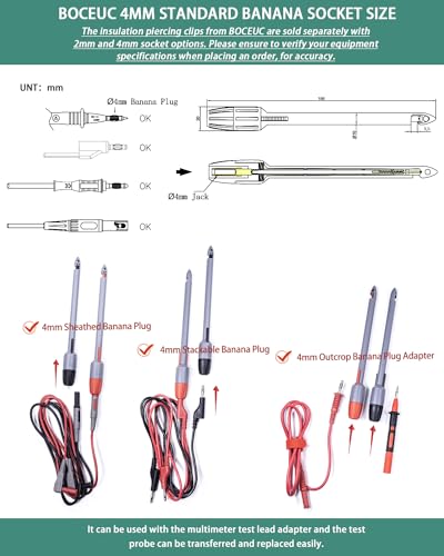 Heavy Duty Wire Piercing Probe, Multimeter Probes Kit for 2mm Standard Pin Tip - size: 2mm Plug(Extended Edition)