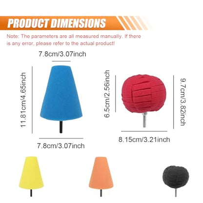 5PCS Car Wheel Hub Drill Buffing Sponge Pads Kit, 3 Inch Shank Polishing Pad for Car Details Cleaning, Auto Cone Metal Polish Buffing Polishing Ball, Universal for Automotive Wheels Care