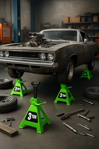 3 Ton Heavy Duty Ratcheting Jack Stands - Compatible with Daytona Jack Stands (Green) - color: Green
