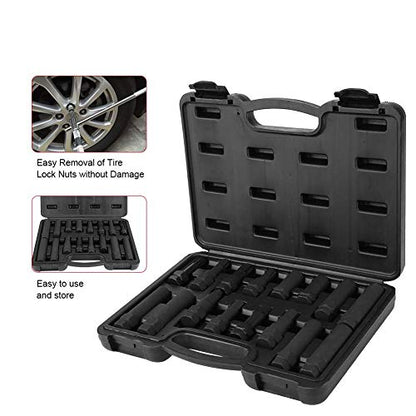Car Wheel Removal Tool, 16Pcs Car Wheel Locking Lug Nut Master Set Lock Key Removal Tool Kit