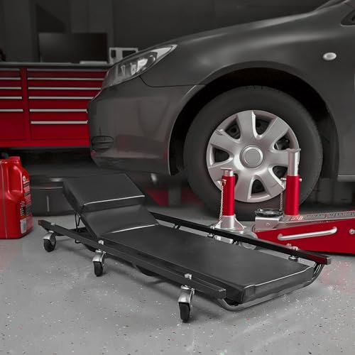 Big RED 40" Padded Rolling Garage/Shop Creepe with Adjustable Headrest and 6 Casters，Steel Mechanic Cart, Black,ATR6452BR,Torin - color: Black