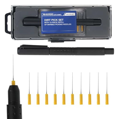 Master Elite Dirt, Dust, and Particle Pick Set with 10-Piece Refill of Barbed Hook Picking Needles - Easily Remove Dust Particles from Wet Paint, Freshly Painted Surfaces, Resin, Auto Finish Coatings