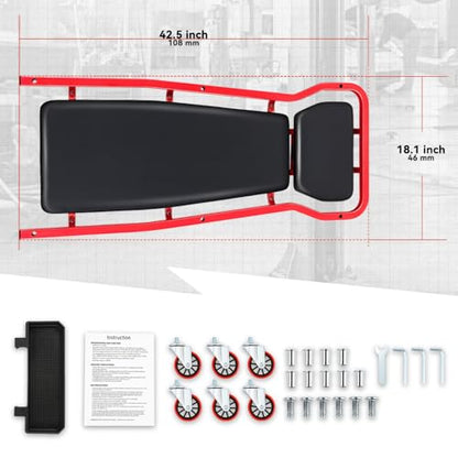Auto Dynasty Universal 42" L X 18" W Red for Under Car Repair Vehicle SUV Truck Pickup Adjustable Creeper with Padded Headrest + Casters - color: Red