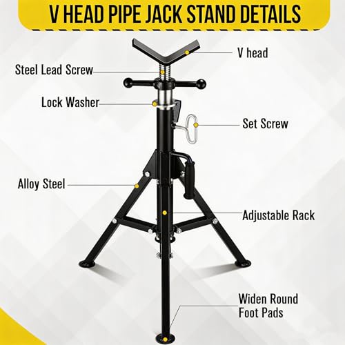 Garvee V Head Tripod Pipe Jack Stand, 1/8"-12" Pipe Support Rest, 2500 LB Heavy Duty Carbon Steel Adjustable 28"-52" Folding Portable Pipe Stand for Welding Pipe | Heavy Duty Carbon Steel Adjustable 28"-52" Folding Portable Pipe Stand for Welding Pipe - c