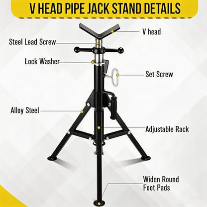 Garvee V Head Tripod Pipe Jack Stand, 1/8"-12" Pipe Support Rest, 2500 LB Heavy Duty Carbon Steel Adjustable 28"-52" Folding Portable Pipe Stand for Welding Pipe | Heavy Duty Carbon Steel Adjustable 28"-52" Folding Portable Pipe Stand for Welding Pipe - c