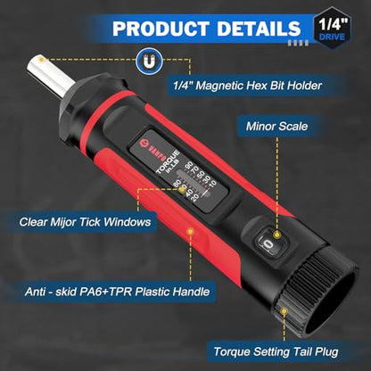 VANPO Torque Screwdriver 10-90 in-lb, 1/4" Drive Precision Driver Set | Inch Pounds Torque Wrench, 60 S2 Steel Bits for Gunsmithing, Bike Repair, Scope Mounting, Maintenance, DIY - size: 10-90In-lb