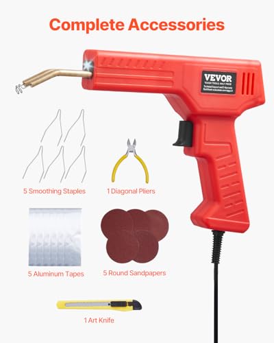 VEVOR Plastic Welder, 100W Plastic Welding Gun with 800PCS Hot Staples, Professional Hot Staple Welding Gun, Plastic Car Bumper Repair Kit with LED Light for Kayak, Toys, Plastic Crack Repair - style: 100W Gun