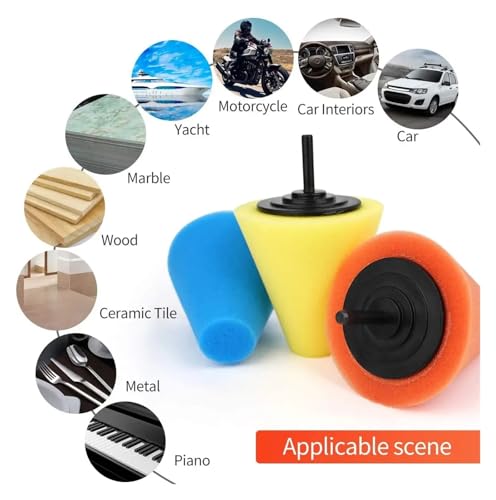 Car Polishing Pad Buffing Foam Sponge Cone Polisher Buffer Automotive Waxing Kit for Wheel Hub Headlight(Gray) - color: Gray
