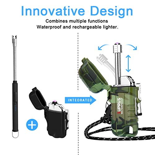SUPRUS Waterproof Lighter Windproof Lighter Arc Plasma Lighters USB-C Rechargeable with Expandable and Flexible Neck for Outdoor, Camping & Kitchen (Camouflage, 2Packs) - color: Camouflage, 2packs