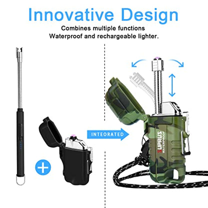 SUPRUS Waterproof Lighter Windproof Lighter Arc Plasma Lighters USB-C Rechargeable with Expandable and Flexible Neck for Outdoor, Camping & Kitchen (Camouflage) - color: Camouflage