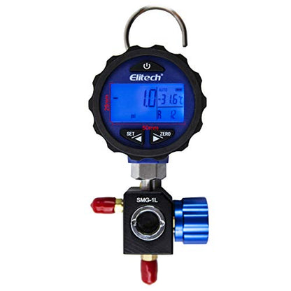 Elitech SMG-1L Single Manifold Gauge Pressure Gauge for 87+ Refrigerants -14.5-500 PSI - size: -14.5-500 PSI, style: 1/8'' NPT + Control Valve