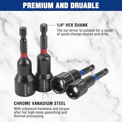 WORKPRO 39-Piece Magnetic Nut Driver Set, Impact Drill Driver Bit 1/4" Hex Shank, SAE & Metric Cr-V Steel Power Nut Drivers with Impact Socket Adapters, Screwdriver Bits, Bit Holder, Sturdy Tool Box - size: 39PCS Magnetic Nut Driver Set