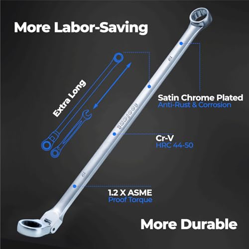 toolant 16PCS Extra Long Ratcheting Wrench Set, Gift for Men, Flex Head & Offset Fixed Head Double Box End Ratcheting Wrench Set, CR-V Steel, Metric 8-19mm & 21-24mm, with Storage Tray - size: 16 PCS (8-19 mm & 21-24 mm)