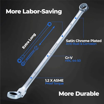 toolant 10mm Extra Long Ratcheting Wrench, Flex Head & Fixed Offset Head Double Box End Combination Wrench, CR-V Steel - size: 10 mm