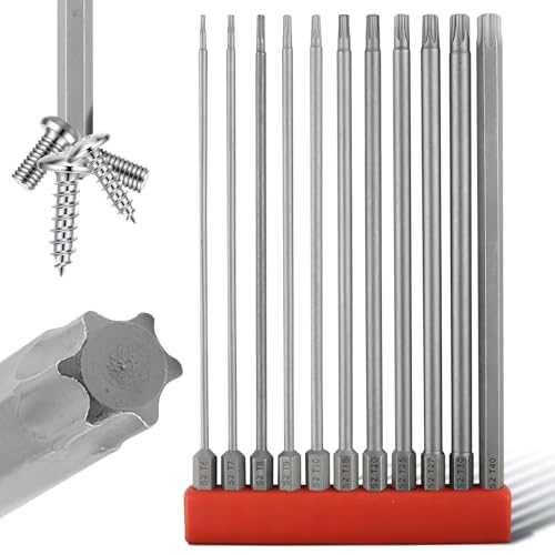 6 Point Long Torx Bits Set T6-T40 Bit 1/4 Inch Hex Shank S2 Alloy Steel Magnetic Torx Screwdriver Screwdriver Bit Set CNC 11pcs(150mm) - color: 150mm-regular Torx Bits, size: 6 point