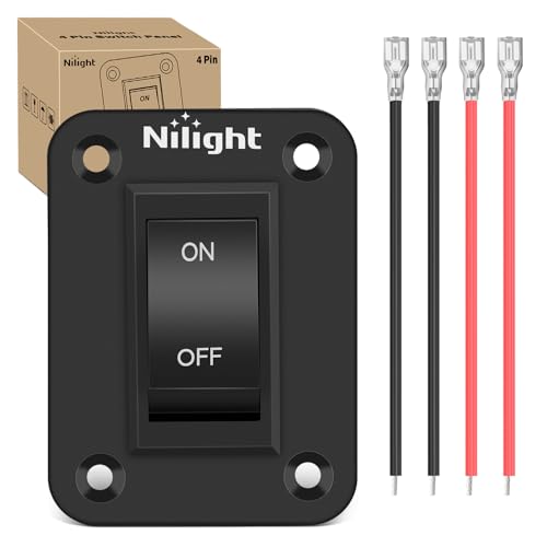 Nilight ON-Off Switch Panel 4 PIN DPST Toggle Switches Panel 12V 20A Black Anodized Aluminium Switch Shell Bracket with Screws Ternimals Jumper Wires Set for Cars Trailers Boats RV Camper - color: 1 Gang On-Off Switch
