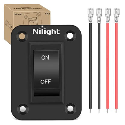Nilight ON-Off Switch Panel 4 PIN DPST Toggle Switches Panel 12V 20A Black Anodized Aluminium Switch Shell Bracket with Screws Ternimals Jumper Wires Set for Cars Trailers Boats RV Camper - color: 1 Gang On-Off Switch