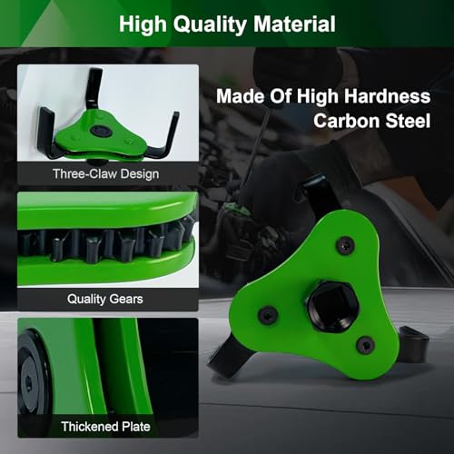 Green Upgraded Universal Oil Filter Wrench, 3 Jaw Oil Filter Removal Tool