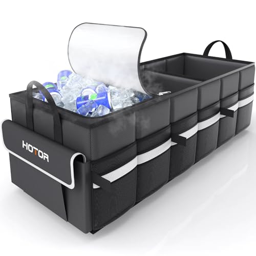 HOTOR Trunk Organizer - Car Organizer with Built-In Leakproof Car Cooler, Collapsible Trunk Organizer with Cooler for Car, SUV, Sedan, with Base Panel (3 Compartments, Black),31.9"×12.6"×10.6" - color: Black, size: Large