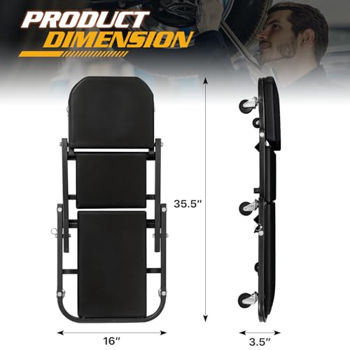 Magshion 36" Z-Creeper Seat Foldable Under Car Creeper, 330 lbs Capacity All-in-One Adjustable Roller Garage Chair Lay Down or Sit, 6 Wheels (Black) - color: Black, size: 36"