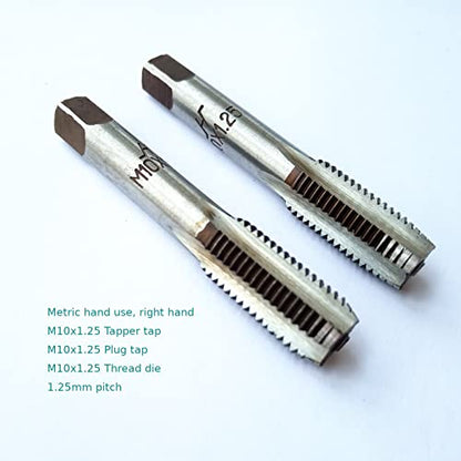 AtticZone M10 x 1.25 Metric Hand Thread Tap, Right Hand, Alloy Tool Steel, 1 Taper Tap, 1 Plug Tap for Metal Working DIY Industrial - size: M10x1.25